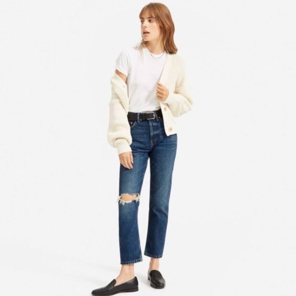 Everlane‎ The Cheeky Distressed Knee Slim Straight Leg Blue Jeans